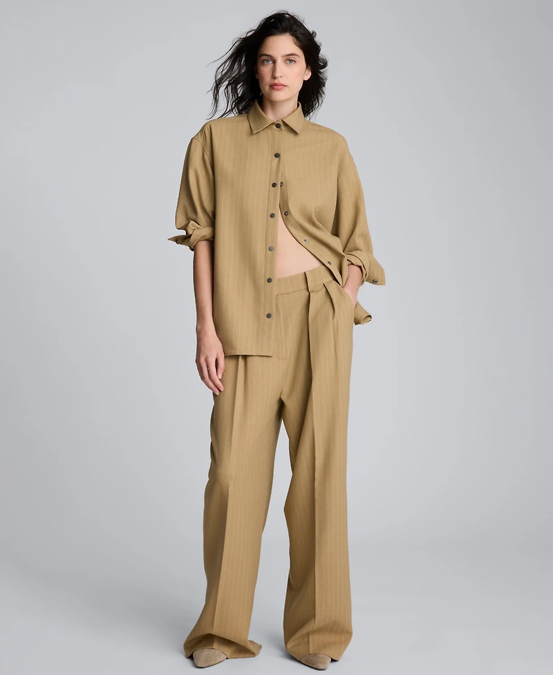 Kenneth Cole Juniors' Drop Shoulder Pinstripe Boyfriend Top