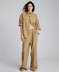 Kenneth Cole Juniors' Drop Shoulder Pinstripe Boyfriend Top