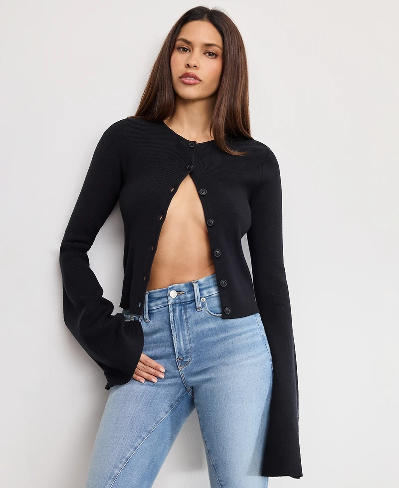 Good American Women's Bell Sleeve Knit Cardigan Sweater