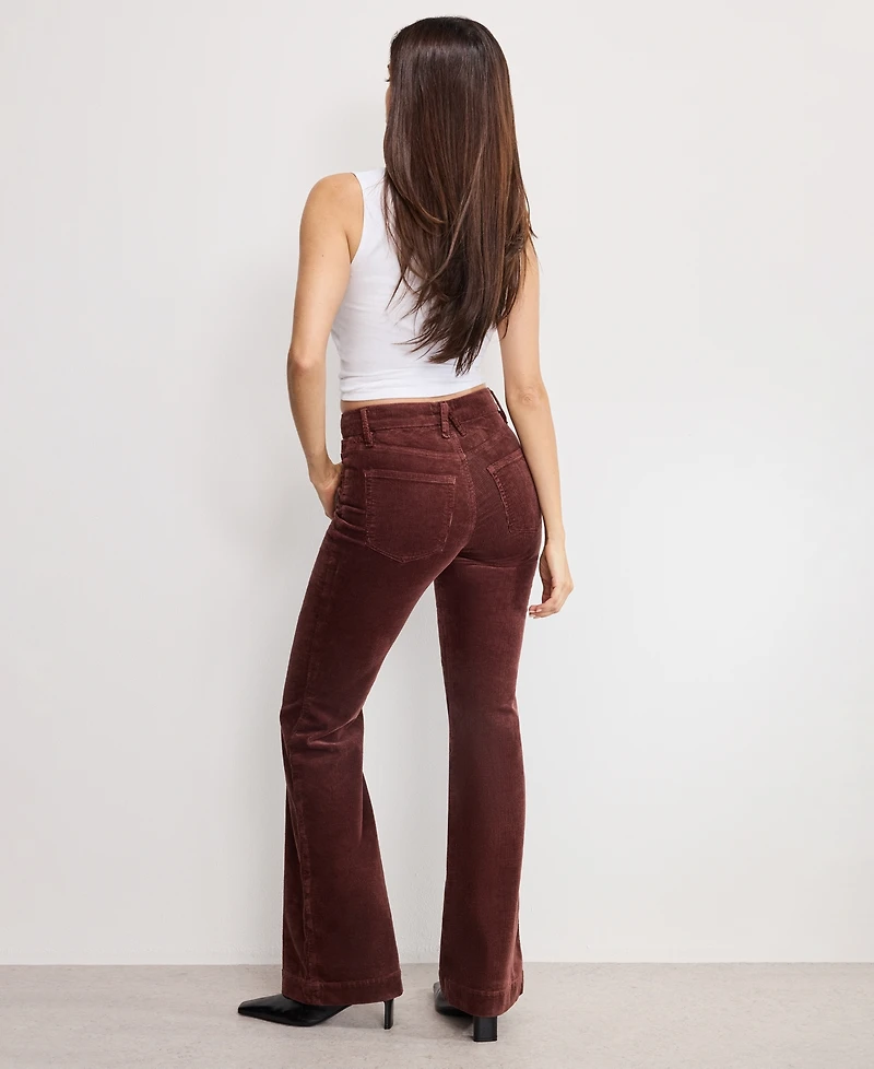 Good American Women's Flare Corduroy Mid-Rise Pants