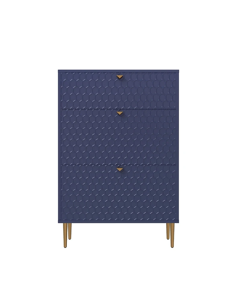 Clihome Modern 3 Flip Drawers Free Standing Shoe Racks,Shoes Cabinet with Brass Knobs and Legs, 24 Pair for Entryway (Blue)