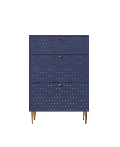 Clihome Modern 3 Flip Drawers Free Standing Shoe Racks,Shoes Cabinet with Brass Knobs and Legs, 24 Pair for Entryway (Blue)