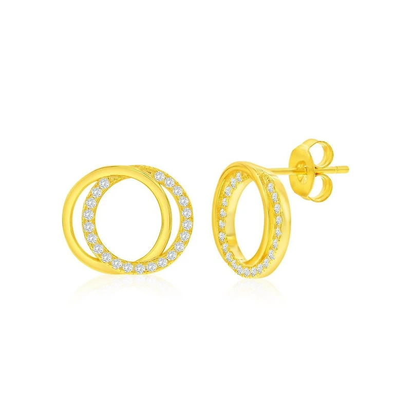Simona Sterling Silver, Interlocking Circle Cz Necklace & Earrings Set