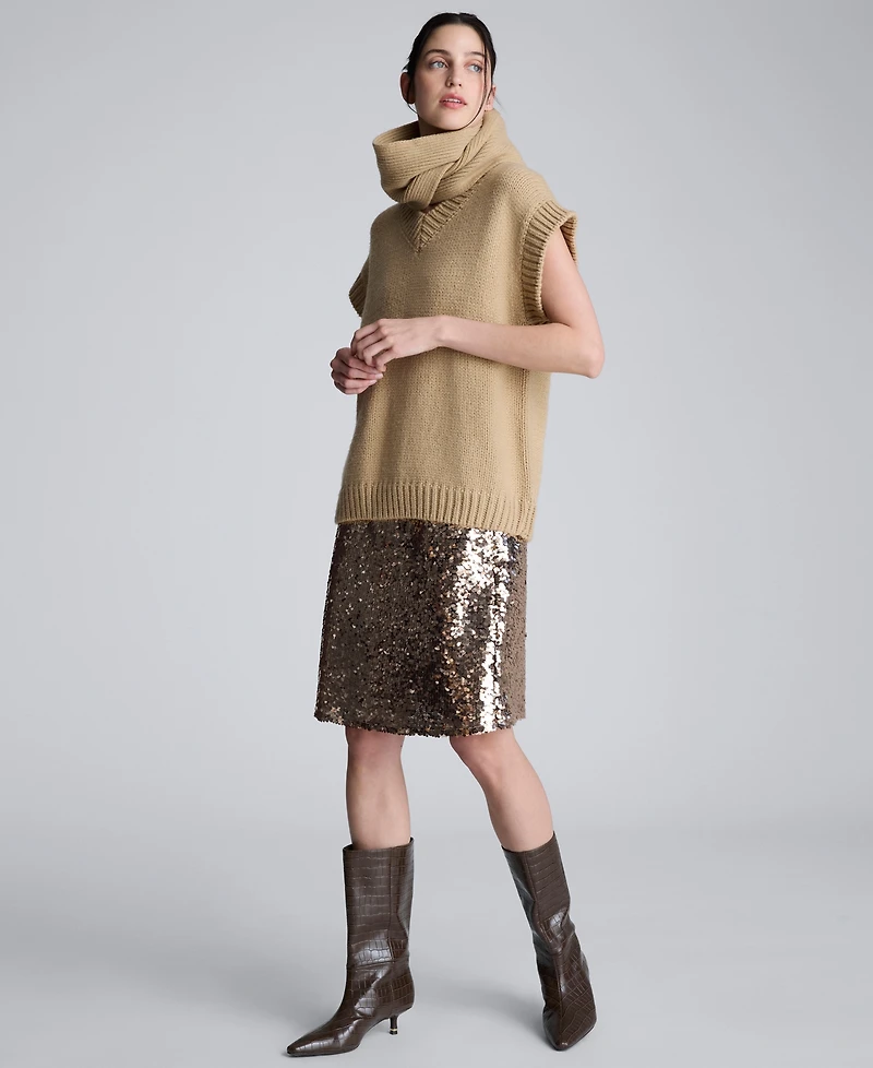 Kenneth Cole Women's Sleeveless Detachable Scarf Sweater