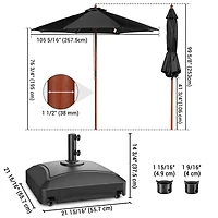 Yescom 9ft Solid Wood Outdoor Patio Umbrella with Base Included Parasol Wheels Stand for Bistro Market Garden Deck Yard Poolside