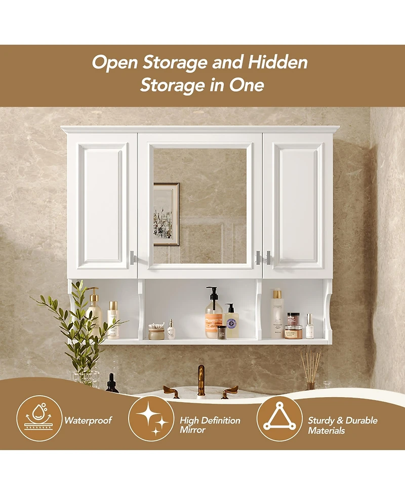 Slickblue Wall-Mount Medicine Cabinet with Mirror and Open Storage for Bathroom