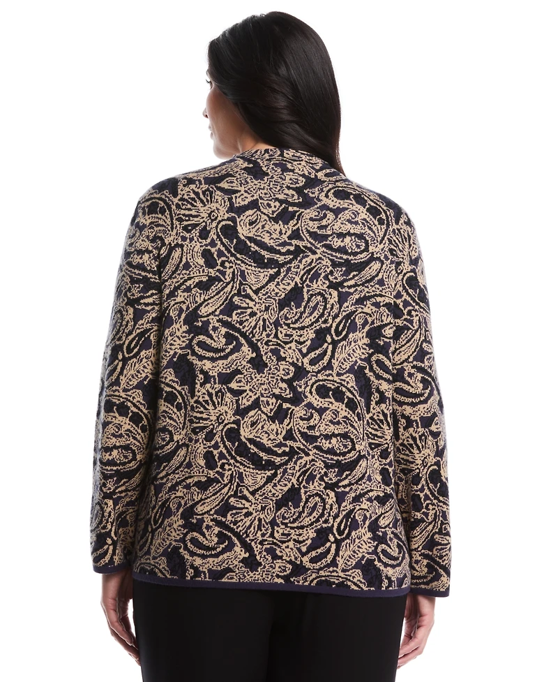 Rafaella Plus Size Paisley Print Mock Neck Long Sleeve Sweater