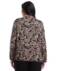 Rafaella Plus Size Paisley Print Mock Neck Long Sleeve Sweater