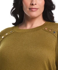 Rafaella Plus Metallic Puff Long Sleeve Crew Neck Top