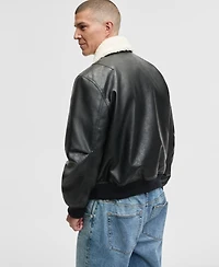 Mode of One Men's Relaxed-Fit Faux-Sherpa-Collar Faux-Leather Bomber Jacket, Macy's Exclusive