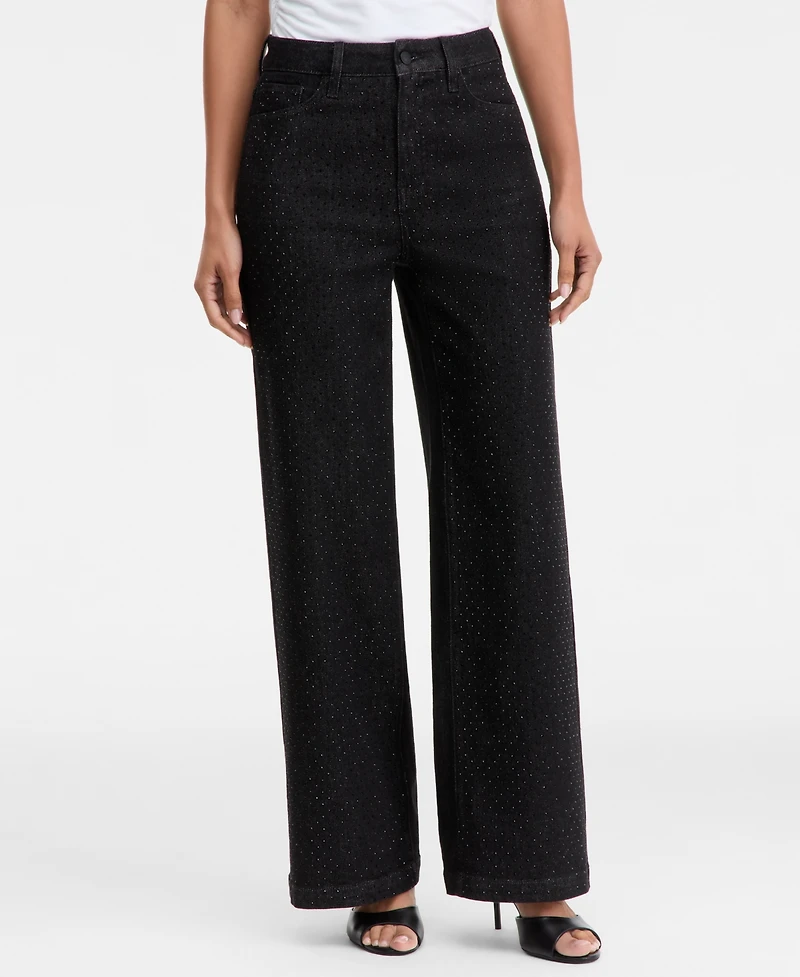 I.n.c. International Concepts Women's High-Rise Wide-Leg Embellished Jeans, Macy's Exclusive