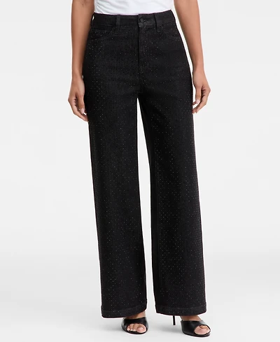 I.n.c. International Concepts Women's Crystal-Embellished Wide-Leg Jeans, Macy's Exclusive
