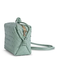 Women's Pastel Green Woven Leather Crossbody Bag