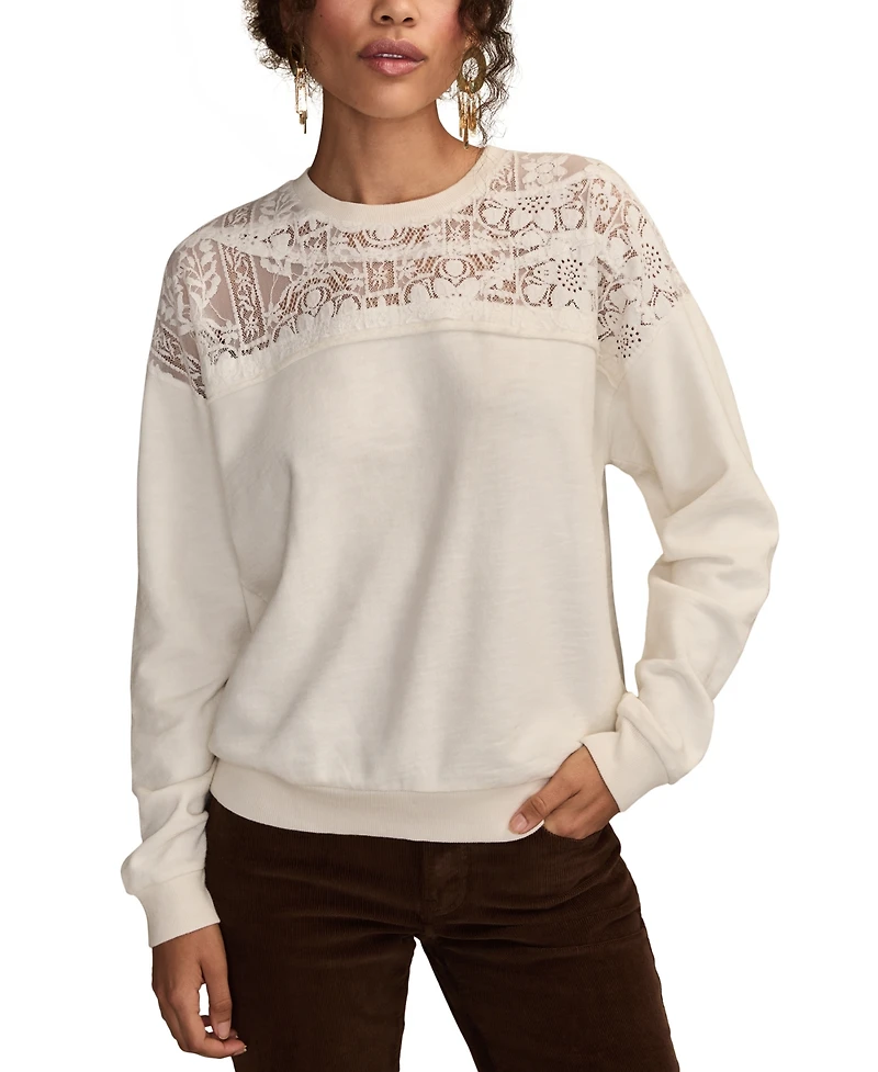 Lucky Brand Women's Lace Detail Long Sleeve Top