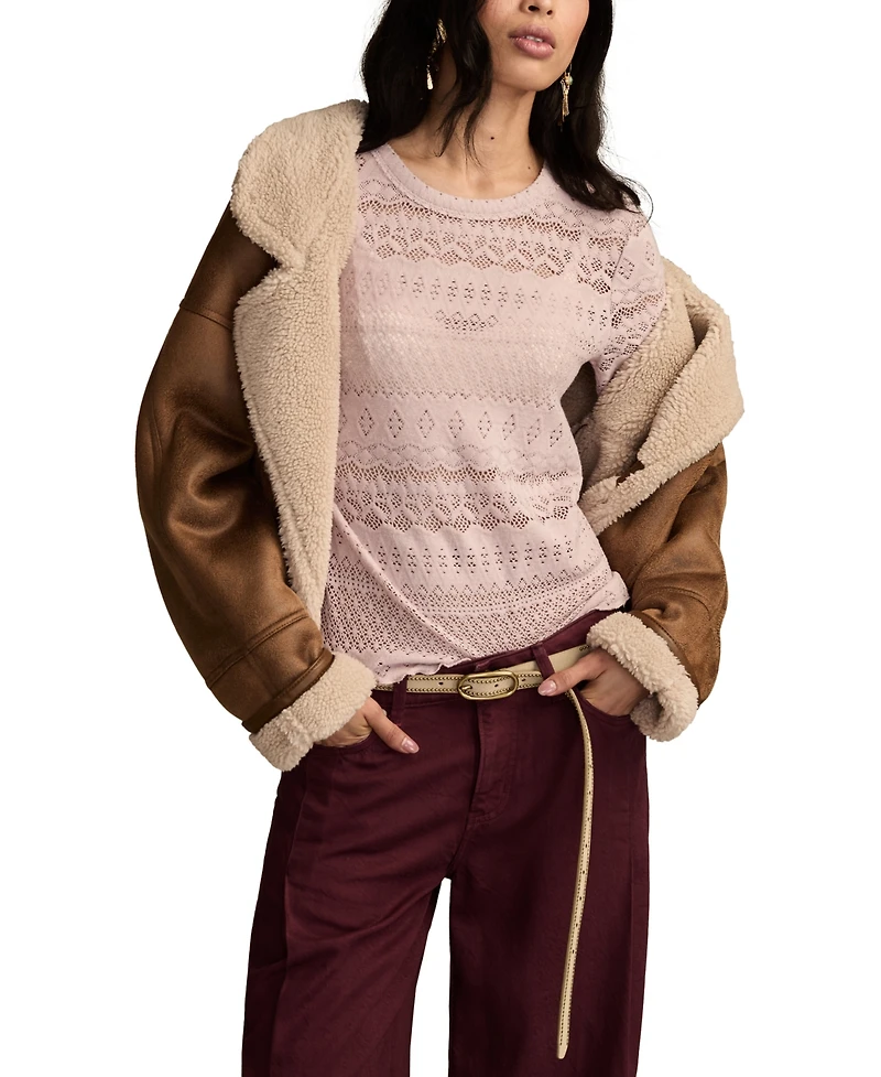 Lucky Brand Women's Lace Detail Long Sleeve Top