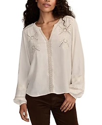Lucky Brand Women's Embroidered Peasant Long Sleeve Top