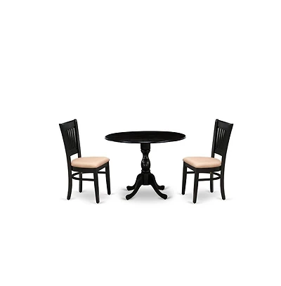 East West Furniture 3-Pc Dining Room Table Set- 2 Dining Chairs with Linen Fabric Seat and Slatted Chair Back - Drop Leaves Dining Table