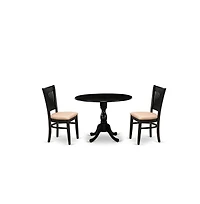 East West Furniture 3-Pc Dining Room Table Set- 2 Dining Chairs with Linen Fabric Seat and Slatted Chair Back - Drop Leaves Dining Table