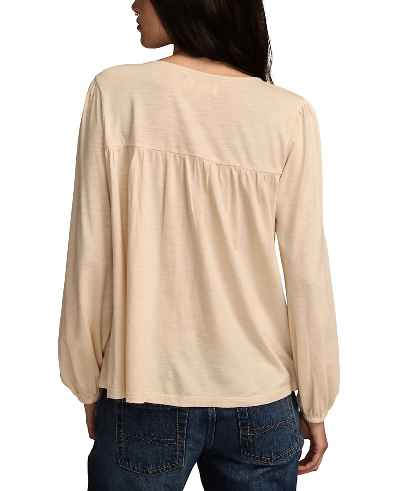 Lucky Brand Women's Embroidered Long Sleeve Top