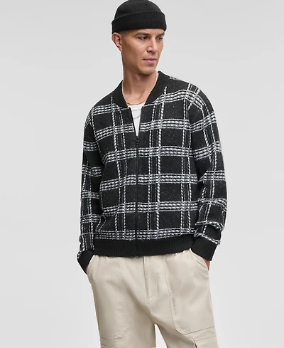 Mode of One Men's Relaxed-Fit Plaid Zipper Sweater, Macy's Exclusive