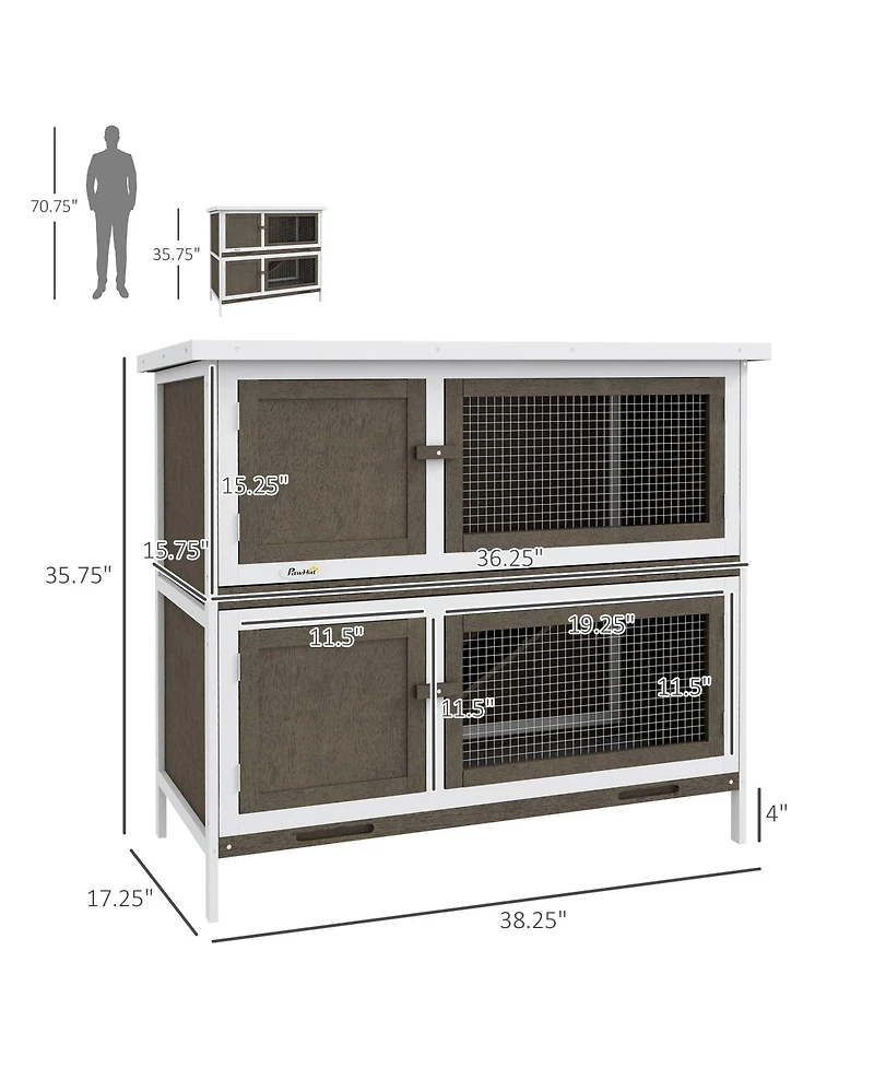 PawHut Wooden Bunny Hutch with Ramp, Indoor/Outdoor,