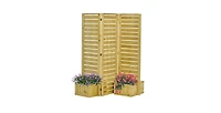 3-Panel Fir Wood Outdoor Privacy Screen with 4 Garden Bed Planters for Patio