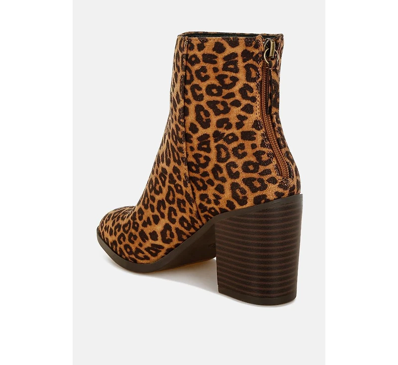 Veyara Leopard Print Block Heel Boots Women