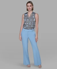 Karl Lagerfeld Paris Women's Mid-Rise Flared Pants
