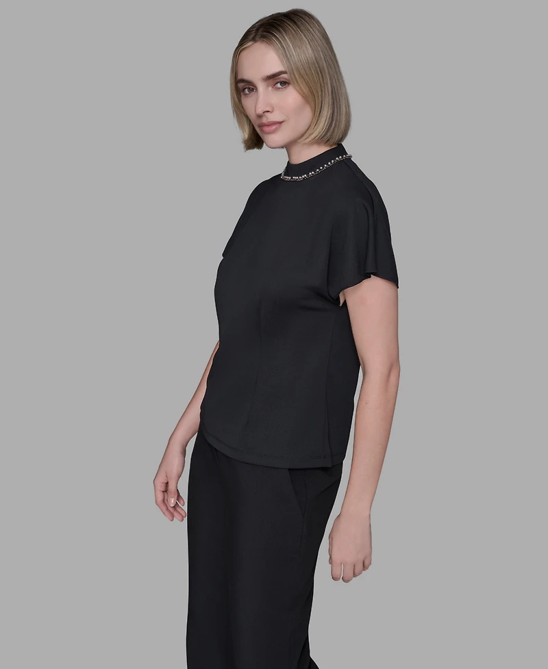 Karl Lagerfeld Paris Women's Mock Neck Top