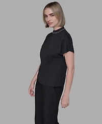 Karl Lagerfeld Paris Women's Mock Neck Top