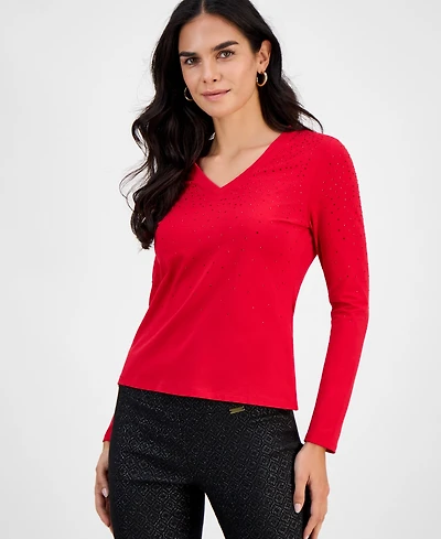 I.n.c. International Concepts Petite Embellished V-Neck T-Shirt, Macy's Exclusive