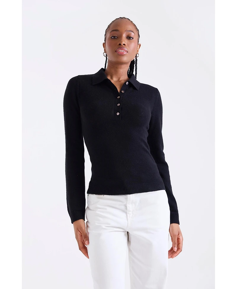1982 Women's Amaya Cashmere Button Detail Polo Top
