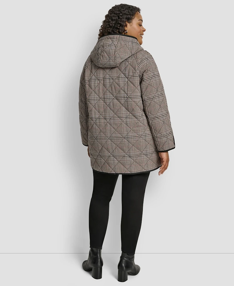 Dkny Plus Hooded Toggle-Front Quilted Coat