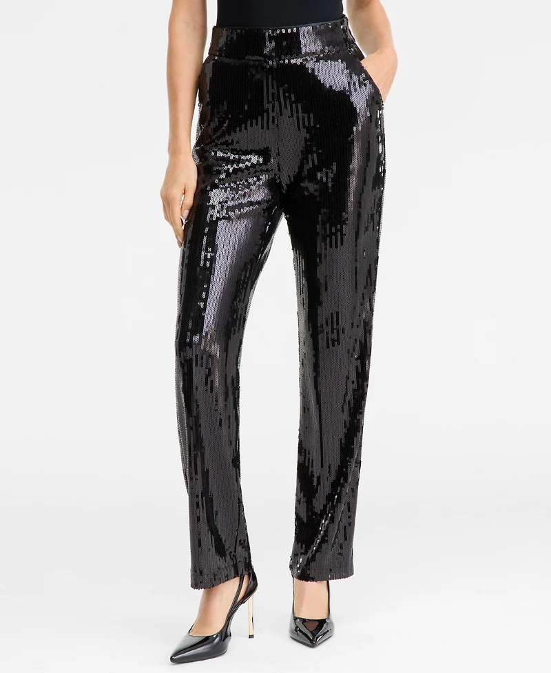 I.n.c. International Concepts Women's Sequin Straight-Leg Pants, Macy's Exclusive