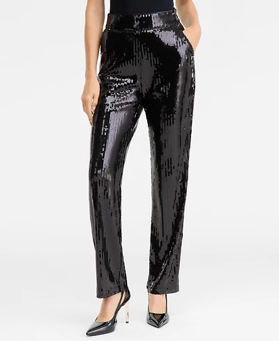 I.n.c. International Concepts Women's Sequin Straight-Leg Pants, Macy's Exclusive