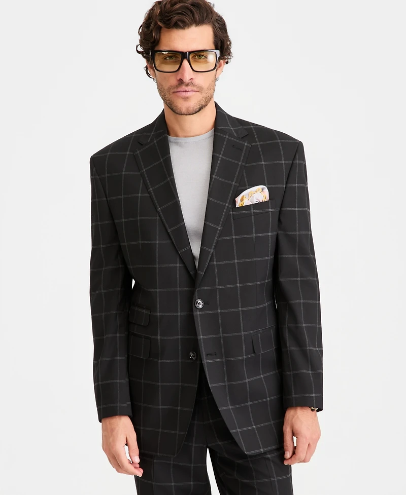 Tayion Collection Men's Classic-Fit Windowpane Suit Separates Jacket