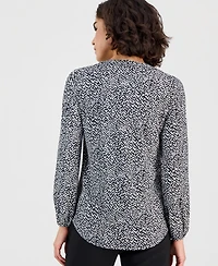 Ak Anne Klein Women's Printed Split-Neck Long-Sleeve Top