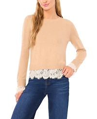 CeCe Women's Lace Hem Long Sleeves Sweater