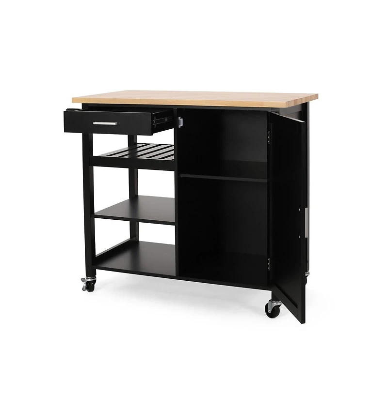 Maison Boucle 41.75" Rolling Kitchen Island with Solid Wood Top, Drawer & Cabinet, Portable Storage Cart Towel Rack-Maison