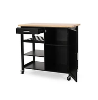 Maison Boucle 41.75" Rolling Kitchen Island with Solid Wood Top, Drawer & Cabinet, Portable Storage Cart Towel Rack-Maison