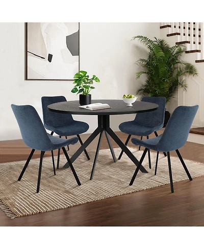 Compact 5-Piece Round Dining Set with 43 Inch Black Table and 4 Chairs, Ideal for Apartments or Breakfast Nooks-Maison Boucle