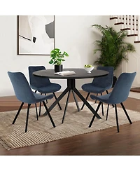 Compact 5-Piece Round Dining Set with 43 Inch Black Table and 4 Chairs, Ideal for Apartments or Breakfast Nooks-Maison Boucle