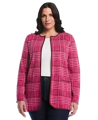 Rafaella Plus Size Crosshatch Patch Pocket Open Long Sleeve Cardigan Sweater