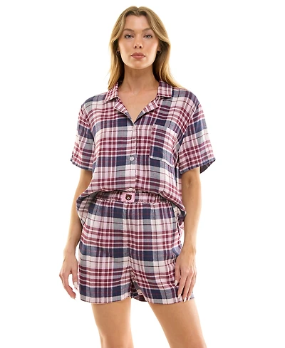 Roudelain Women's 2-Piece Boxy Notch Collar Top with Boxer Shorts Set
