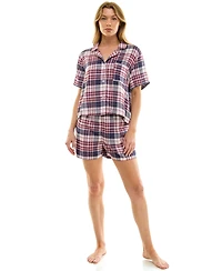 Roudelain Women's 2-Piece Boxy Notch Collar Top with Boxer Shorts Set