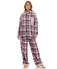 Roudelain Women's 2-Piece Color Blocked Collared Pajama Set
