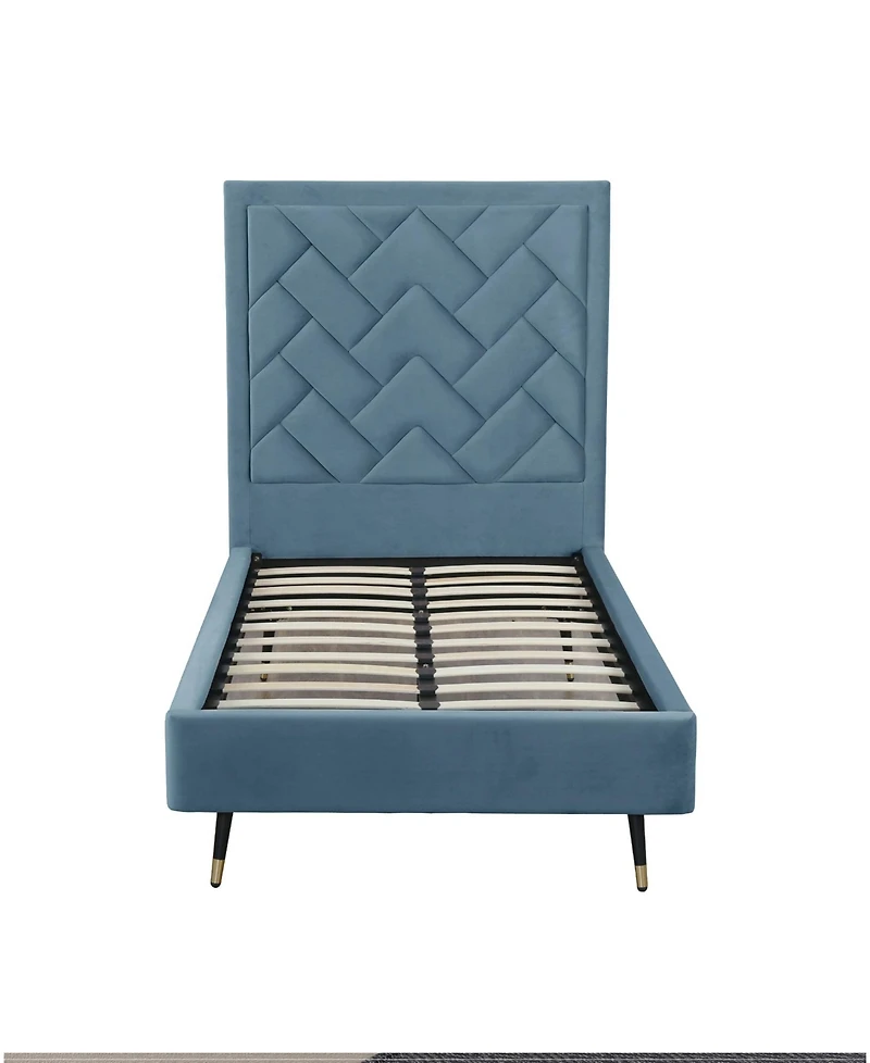 Manhattan Comfort Crosby Modern Twin-Size Velvet Upholstered Bedframe and Headboard