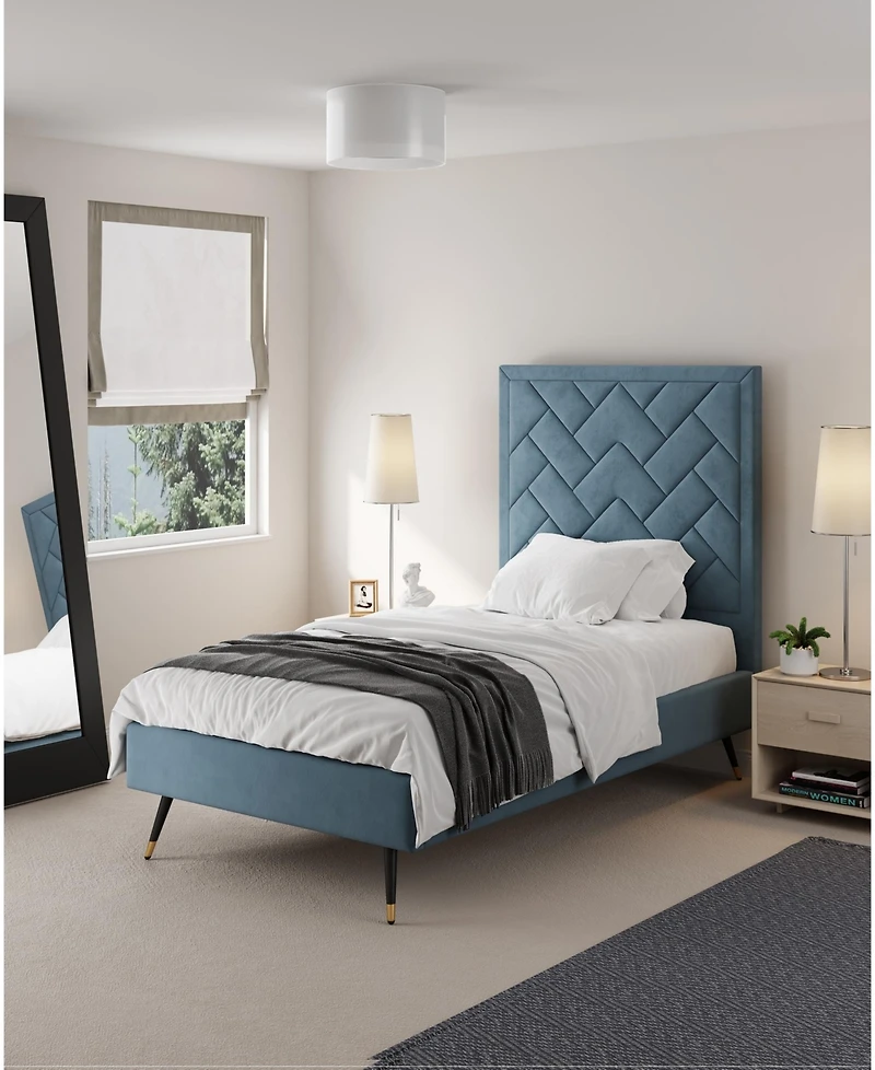 Manhattan Comfort Crosby Modern Twin-Size Velvet Upholstered Bedframe and Headboard