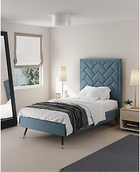 Manhattan Comfort Crosby Modern Twin-Size Velvet Upholstered Bedframe and Headboard