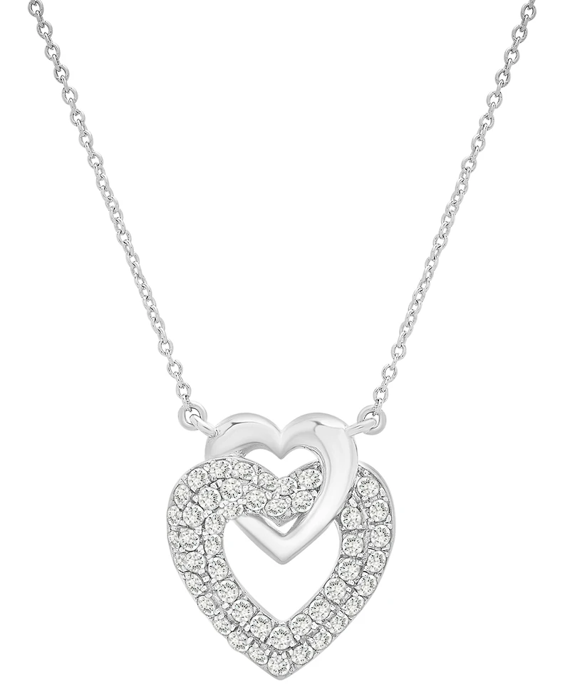 Diamond Double Heart Necklace (1/2 ct.t.w.) in Sterling Silver